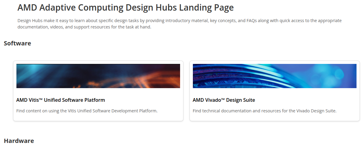 AMD Adaptive Computing Design Hubs Landing Page